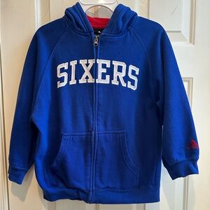 Adidas Sz 8 Kids Royal Blue Sixers Zip-Up Hoodie Jacket. VGUC